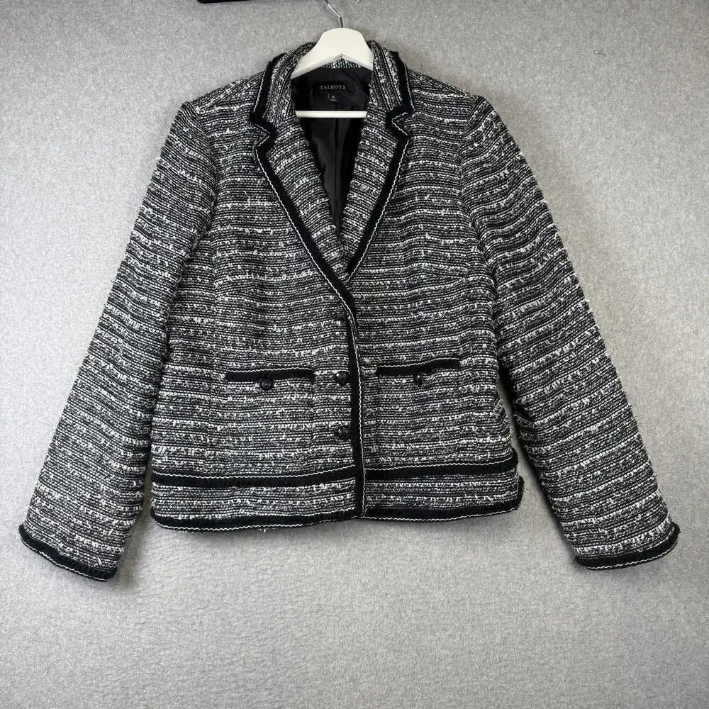 Talbots Women's Size 18 Plus Grey Tweed Nylon Blend Blazer Jacket Coat